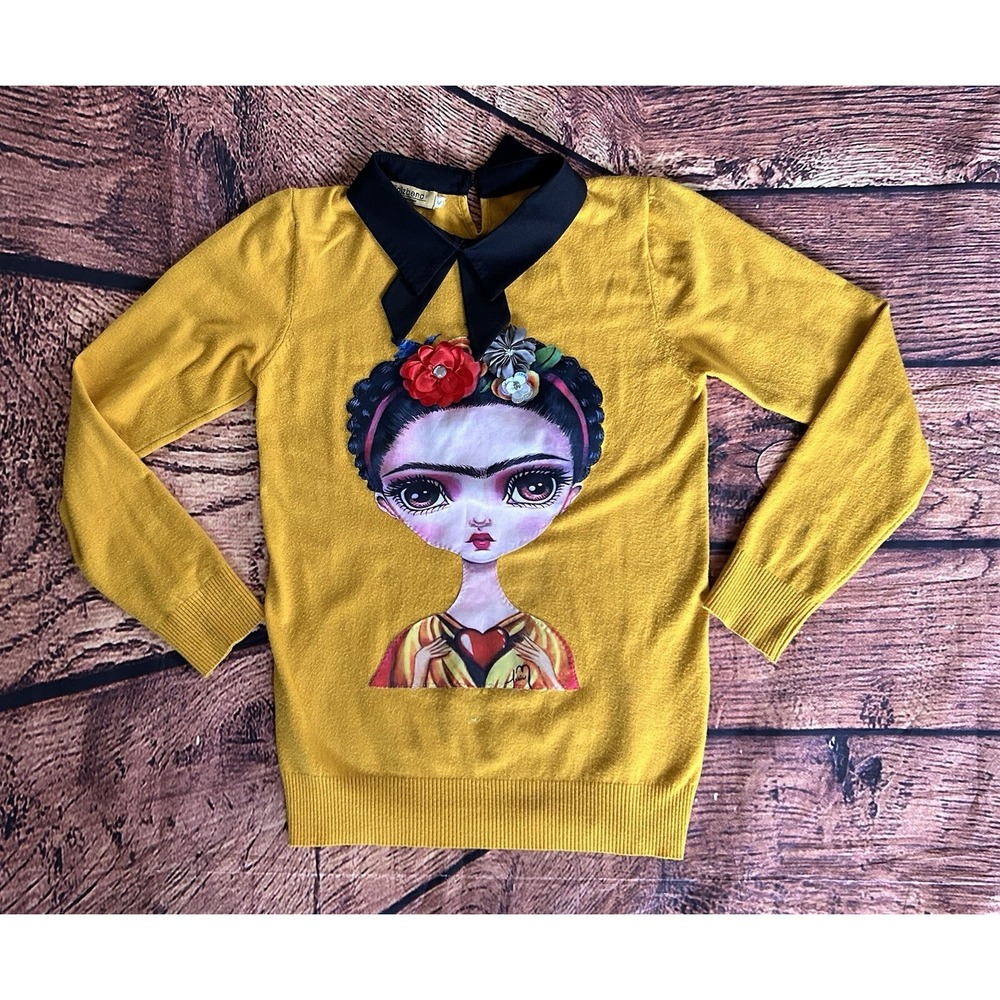 Vinizbena Frida Kahlo beaded collar sweater‎ Size Small